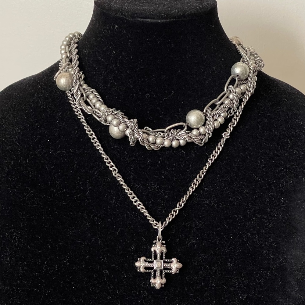 CA Rhinestone cross, fleur de lis ball chain necklace. Reversible